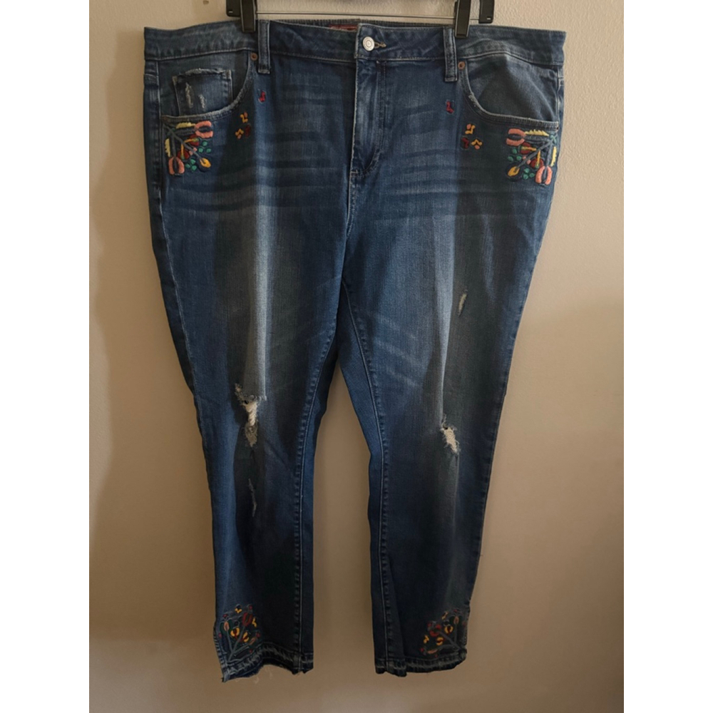 Women's Lucky Brand Blue Embroidered Ankle Jeans Plus Size 20W